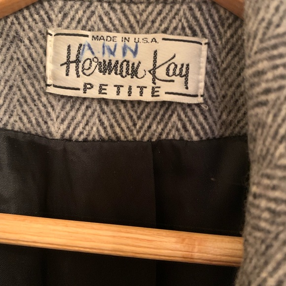 Vintage Herman Kay Black & White Houndstooth Wool Pea Coat Sz S-M - Picture 6 of 10